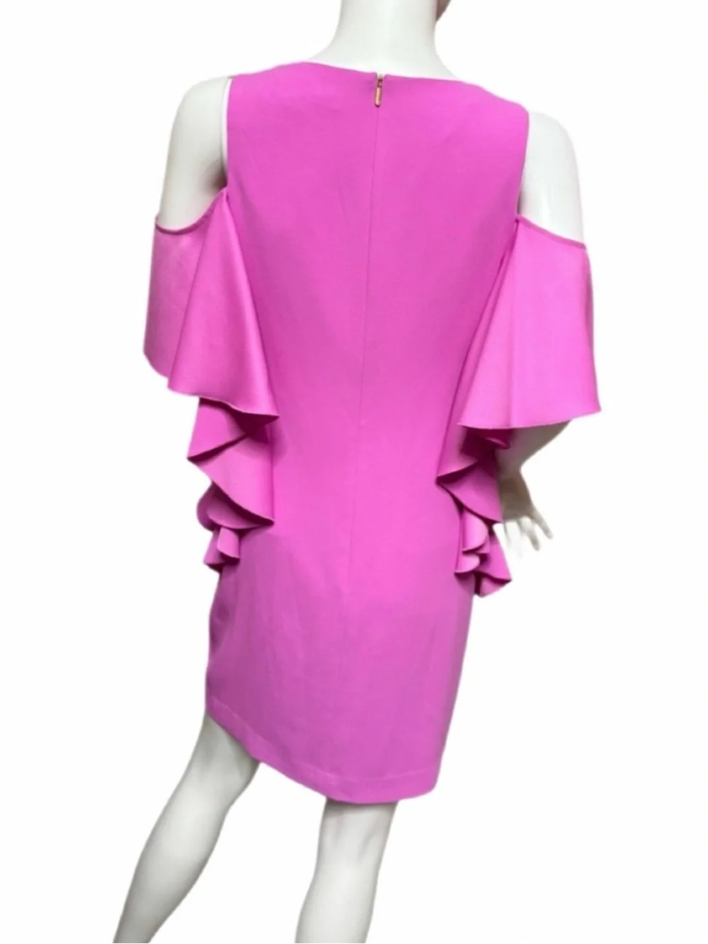 Trina Turk Hot Pink Cold-Shoulder Ruffle Shift Dress